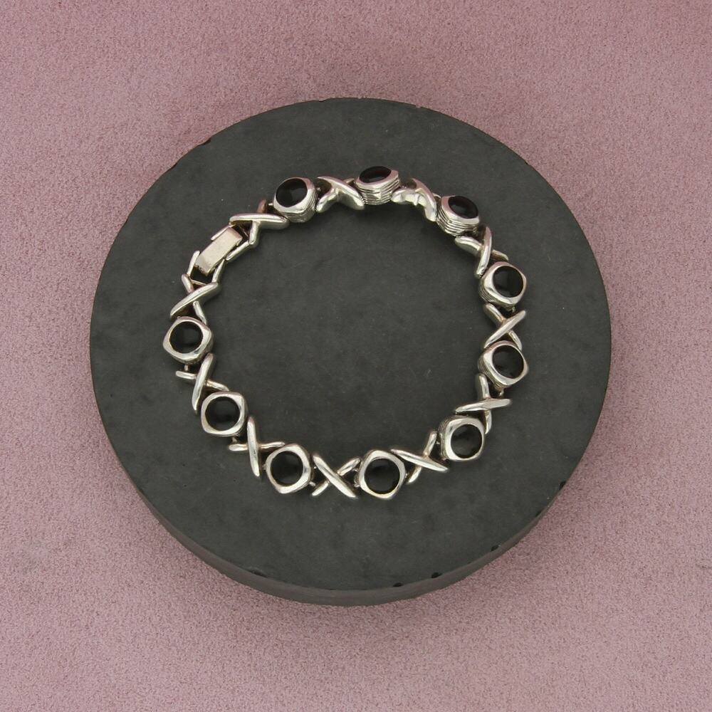 sterling silver black onyx x link bracelet size 7in